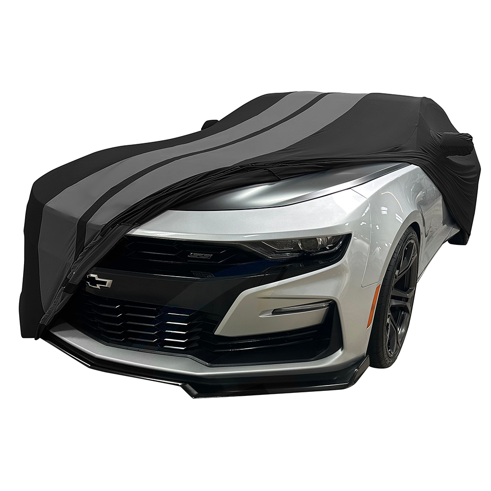 2010-2024 Camaro Ultraguard Stretch Satin Indoor Car Cover : Sport Series - Black with Gray Stripes-SR1 Performance
