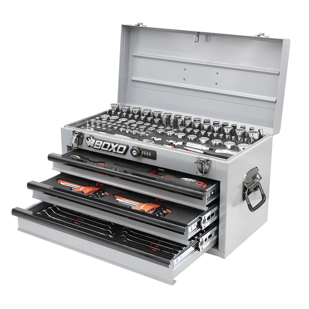 BOXO USA Heavy Duty 185pcs Metric & SAE Tool Set with 3 Drawers Carry Box-SR1 Performance
