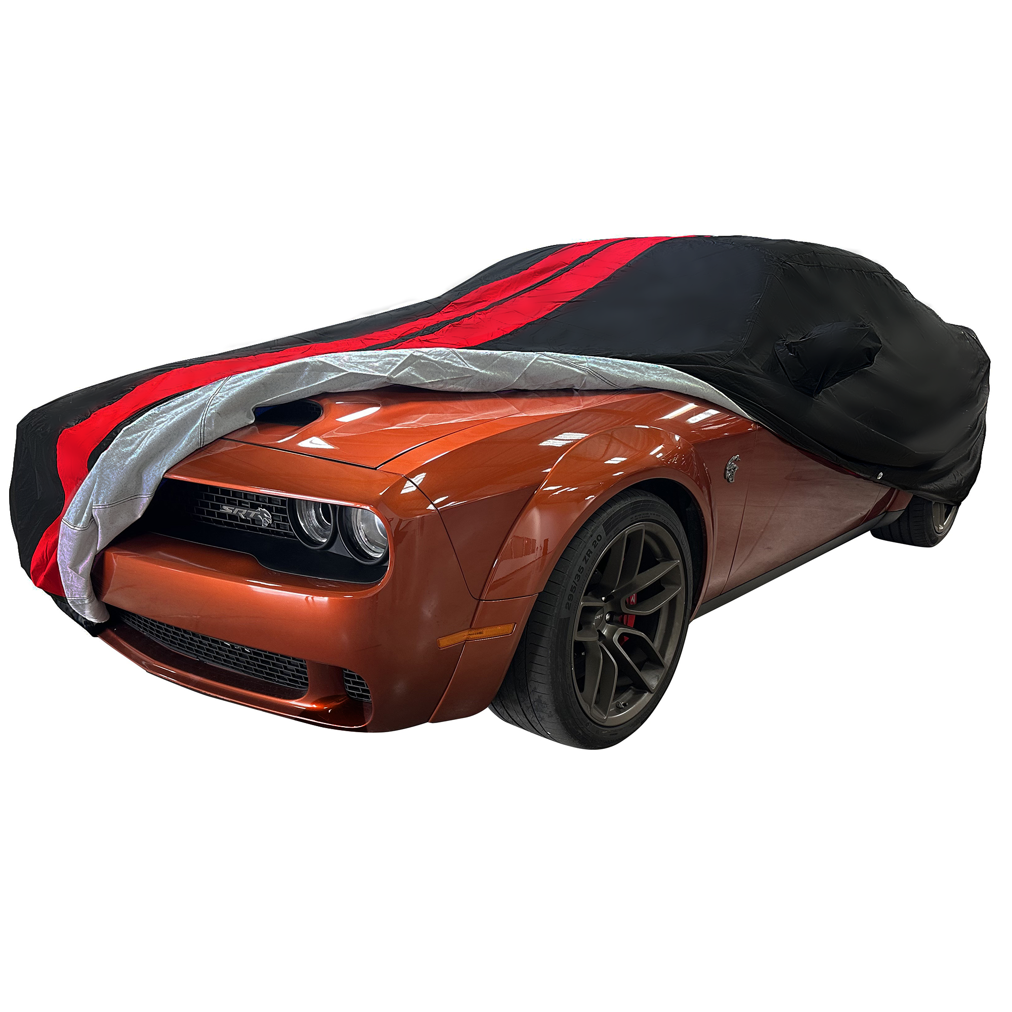 2008-2023 Dodge Challenger Ultraguard Plus Car Cover - 300D Indoor/Outdoor Protection - Black with Red Stripes-SR1 Performance