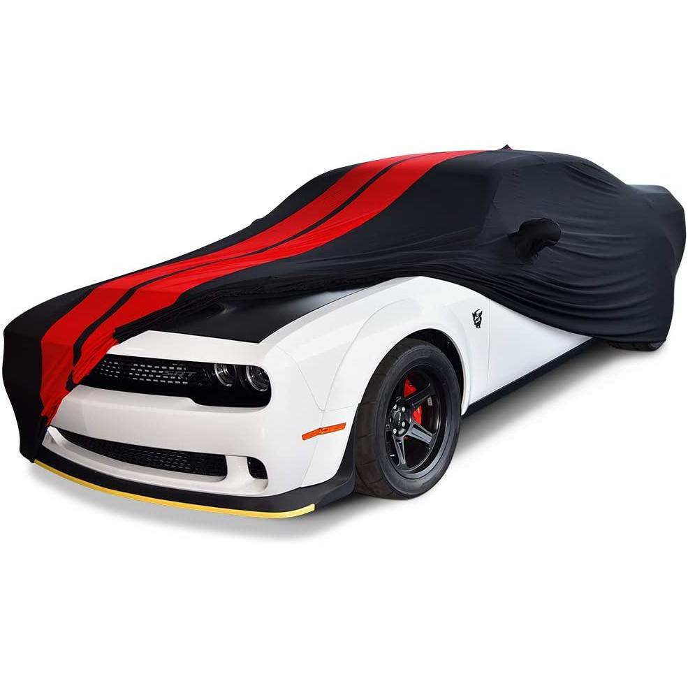 2008-2023 Dodge Challenger Ultraguard Stretch Satin Indoor Car Cover : Sport Series - Black with Red Stripes-SR1 Performance