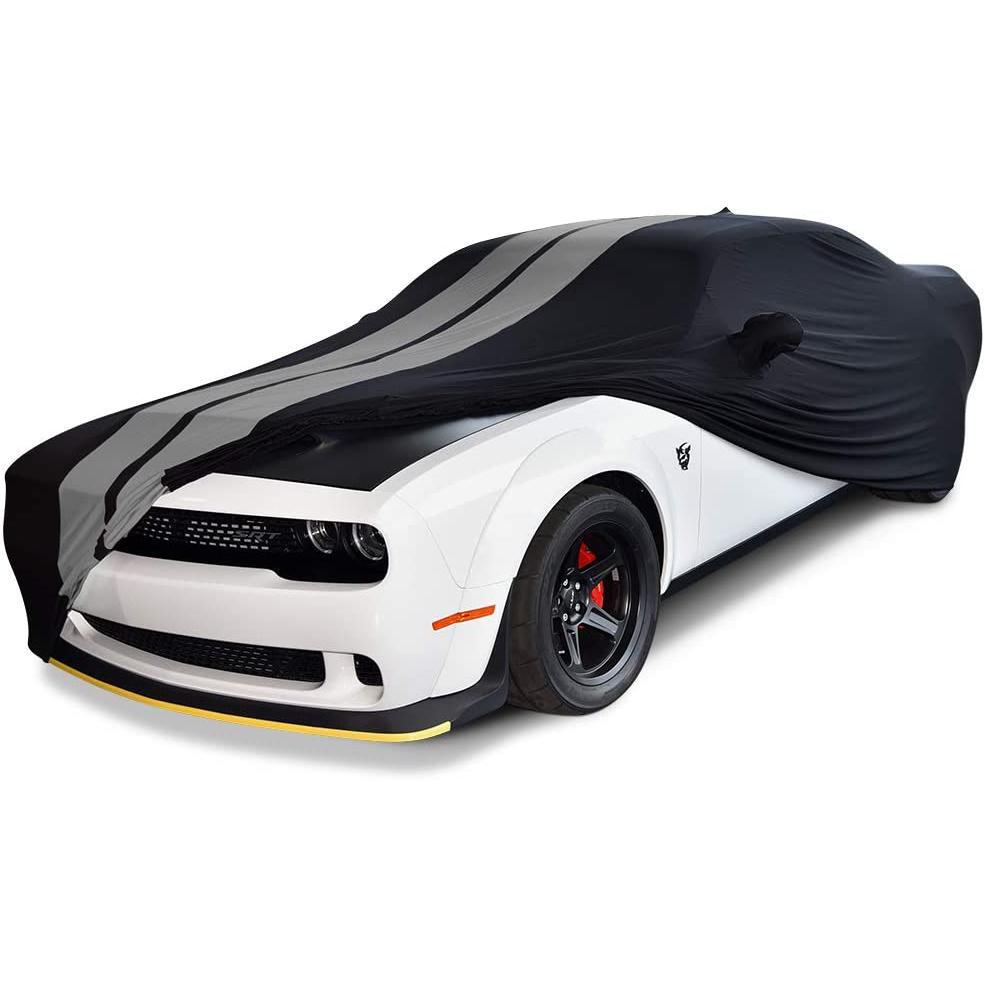 2008-2023 Dodge Challenger Ultraguard Stretch Satin Indoor Car Cover : Sport Series - Black with Gray Stripes-SR1 Performance