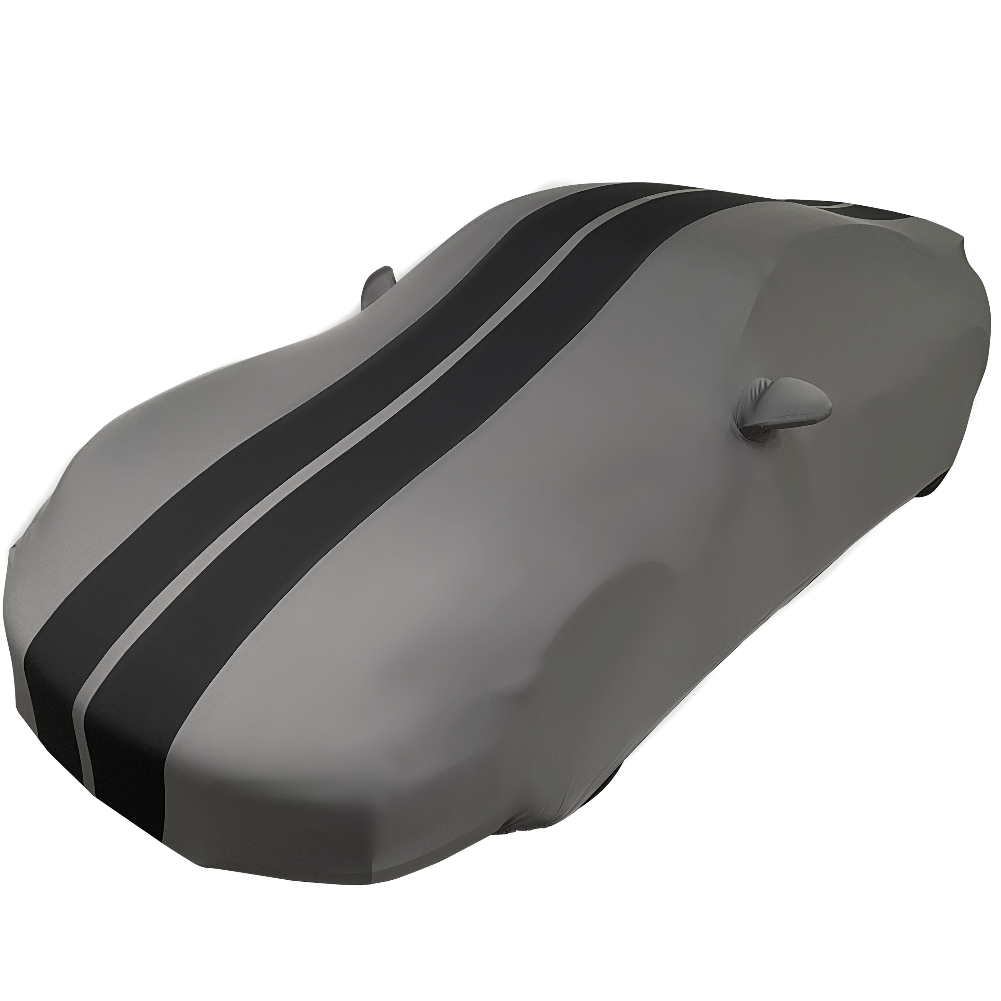 2012-2024 Porsche 911 Coupe/Carrera/Targa/Turbo GTS/Cayman/Boxster Ultraguard Stretch Satin Indoor Car Cover : Sport Series - Dark Gray with Black Stripes-SR1 Performance