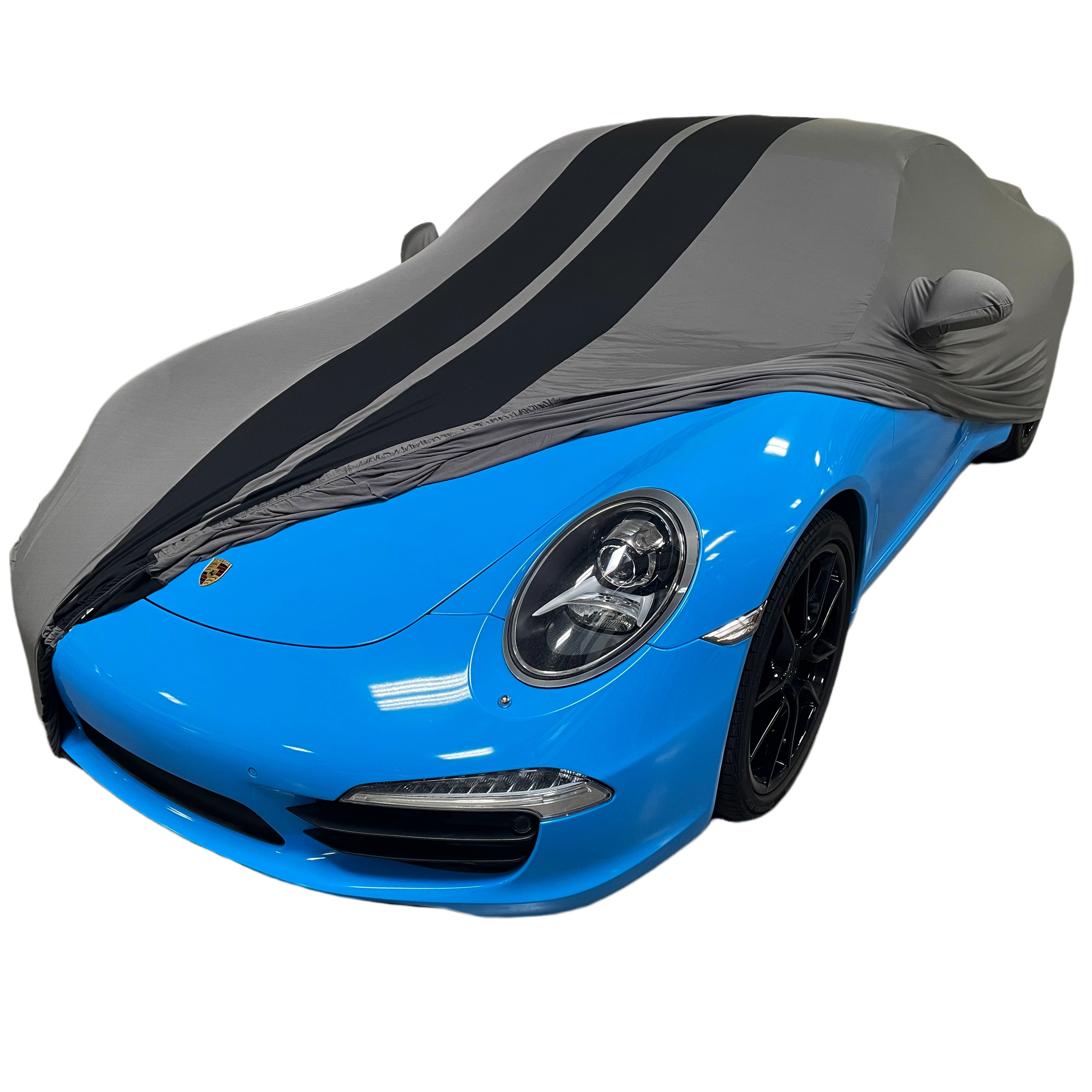 2012-2024 Porsche 911 Coupe/Carrera/Targa/Turbo GTS/Cayman/Boxster Ultraguard Stretch Satin Indoor Car Cover : Sport Series - Dark Gray with Black Stripes-SR1 Performance