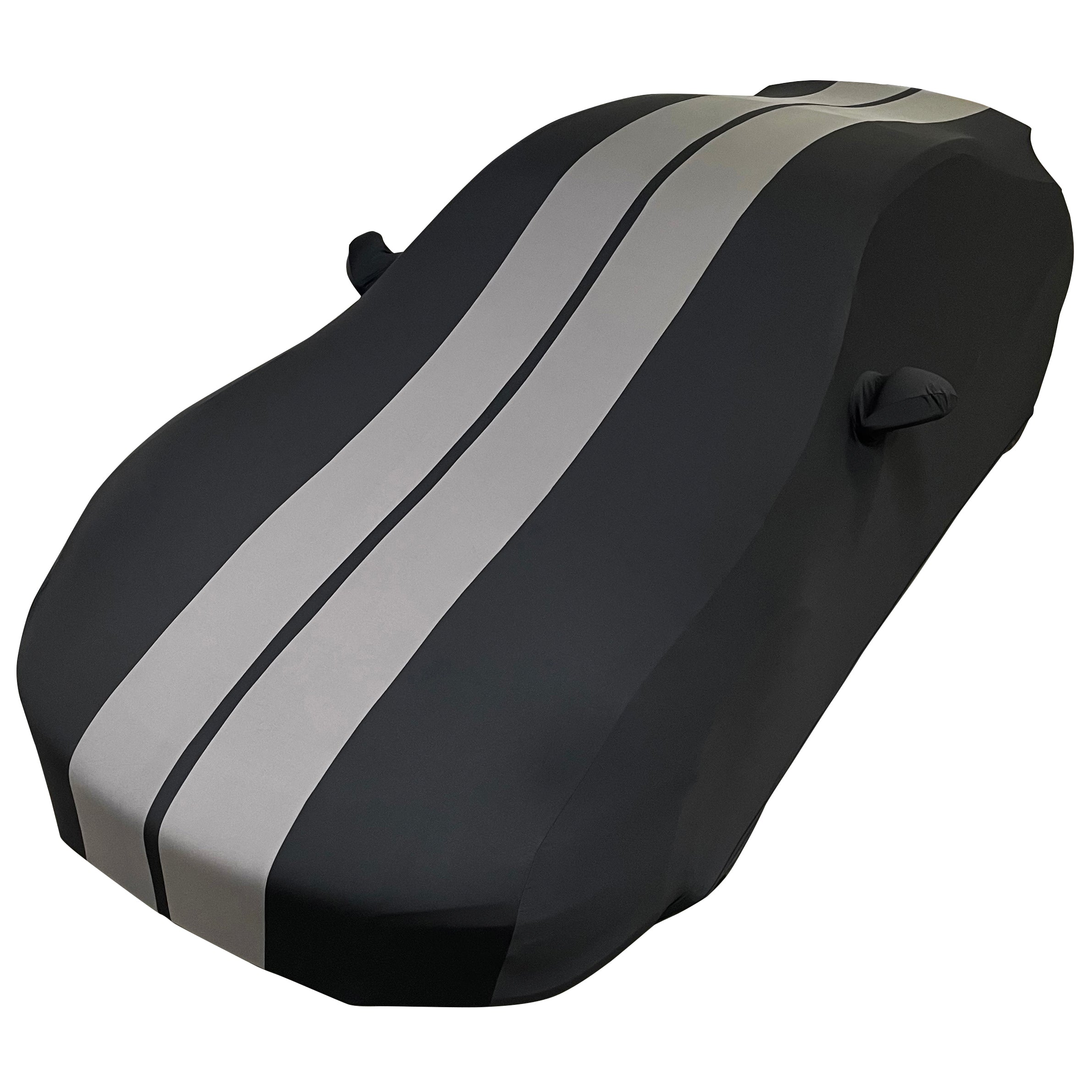 2012-2024 Porsche 911 Coupe/Carrera/Targa/Turbo GTS/Cayman/Boxster Ultraguard Stretch Satin Indoor Car Cover : Sport Series - Black with Dark Gray Stripes-SR1 Performance