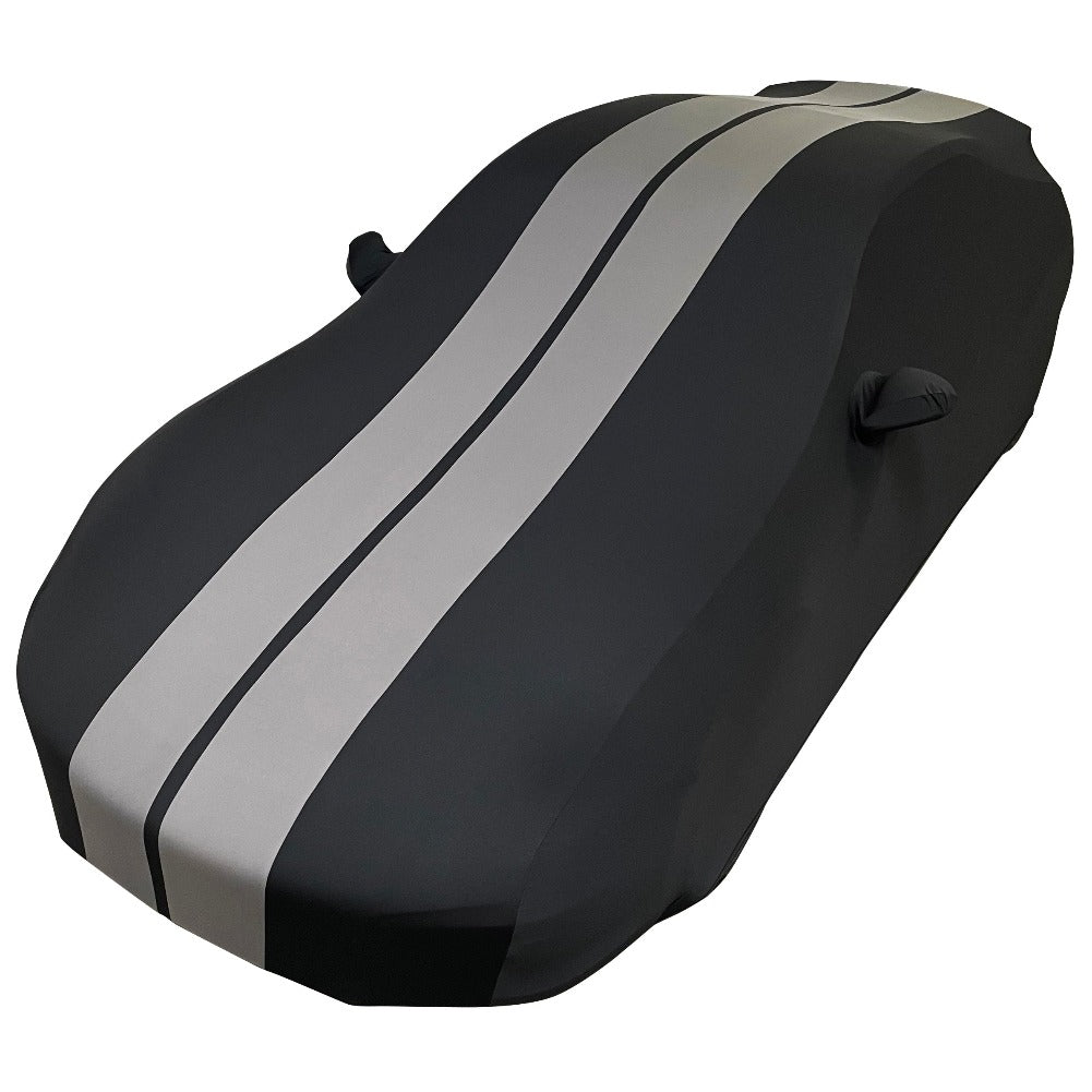 2012-2024 Porsche 911 Coupe/Carrera/Targa/Turbo GTS/Cayman/Boxster Ultraguard Stretch Satin Indoor Car Cover : Sport Series - Black with Dark Gray Stripes-SR1 Performance