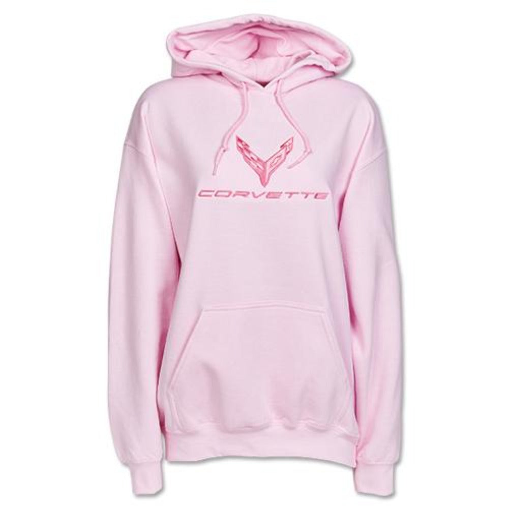 C8 Corvette Ladies Sweatshirt Hoodie with Embroidered Logo - Pink-SR1 Performance