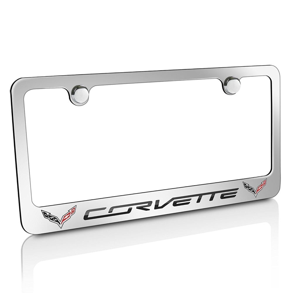 C7 Corvette License Plate Frame - Chrome with Double Logo & Script-SR1 Performance
