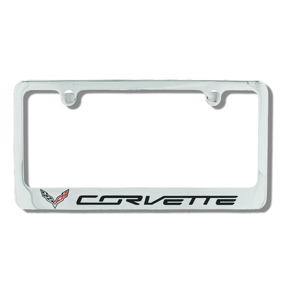 C7 Corvette Stingray License Plate Frame w/ Crossed Flags Logo - Chrome-SR1 Performance