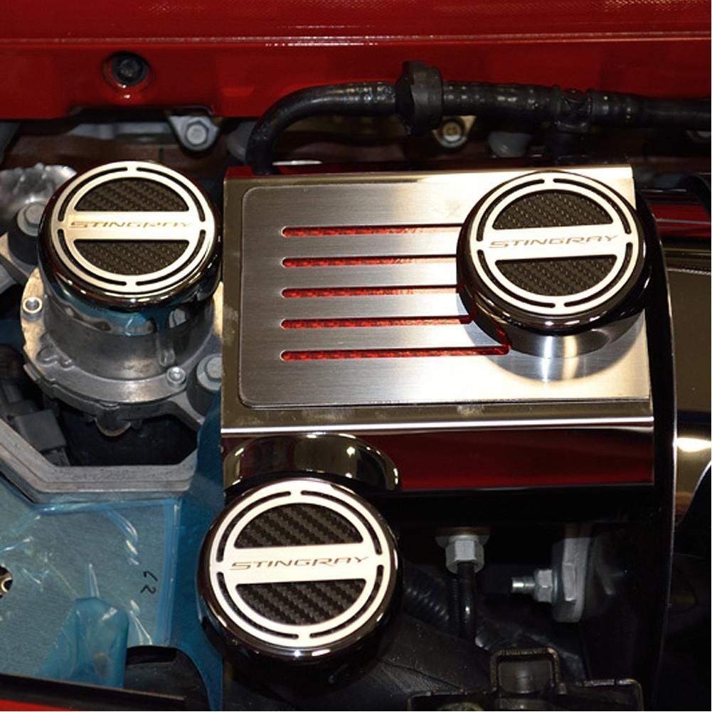 C7 Corvette Stingray Cap Cover 5Pc. Set Auto - GM Licensed Chrome/Brushed/Carbon Fiber Inlay Colors-SR1 Performance