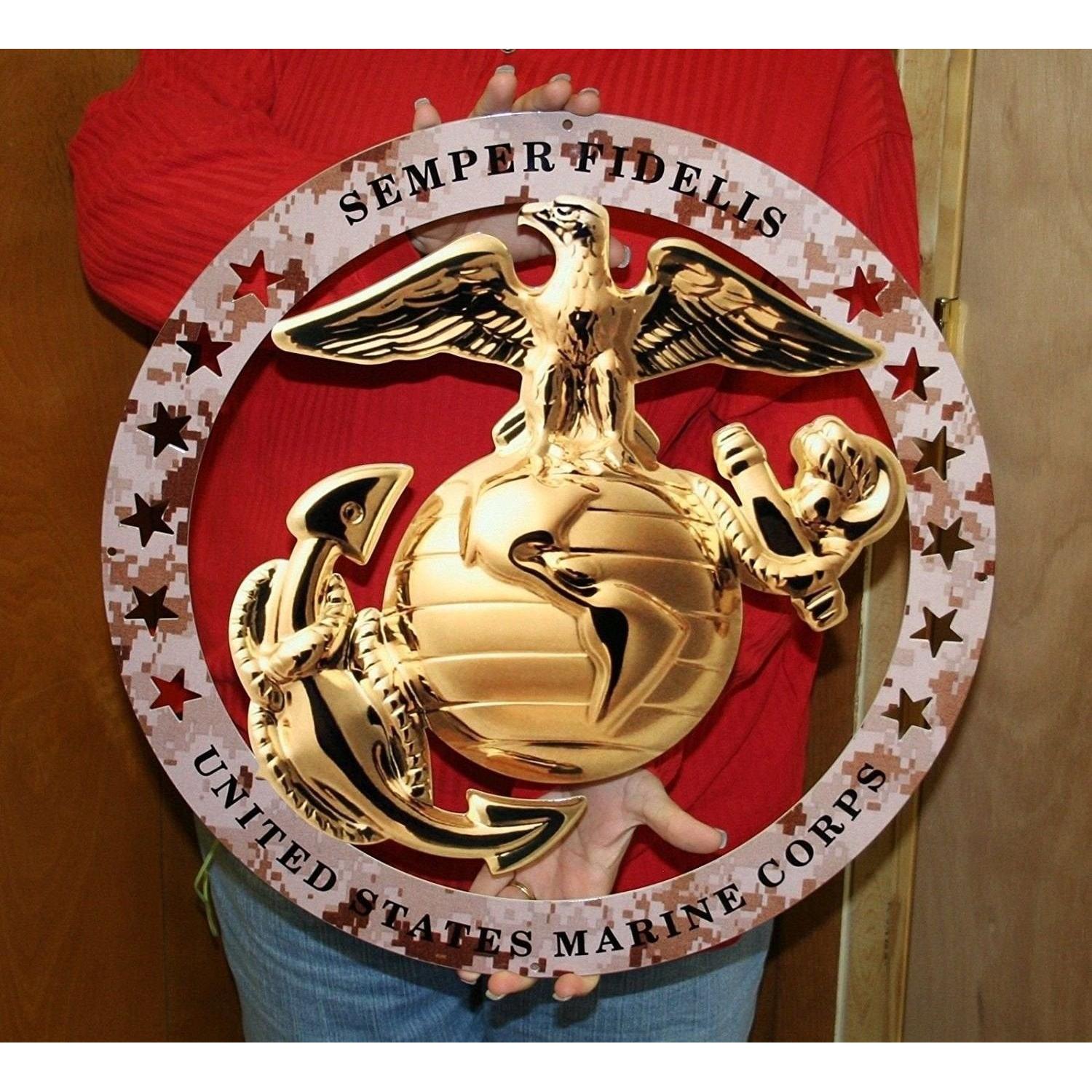 USMC Globe Round Enlisted Metal Sign (Light Tan Camo)-SR1 Performance