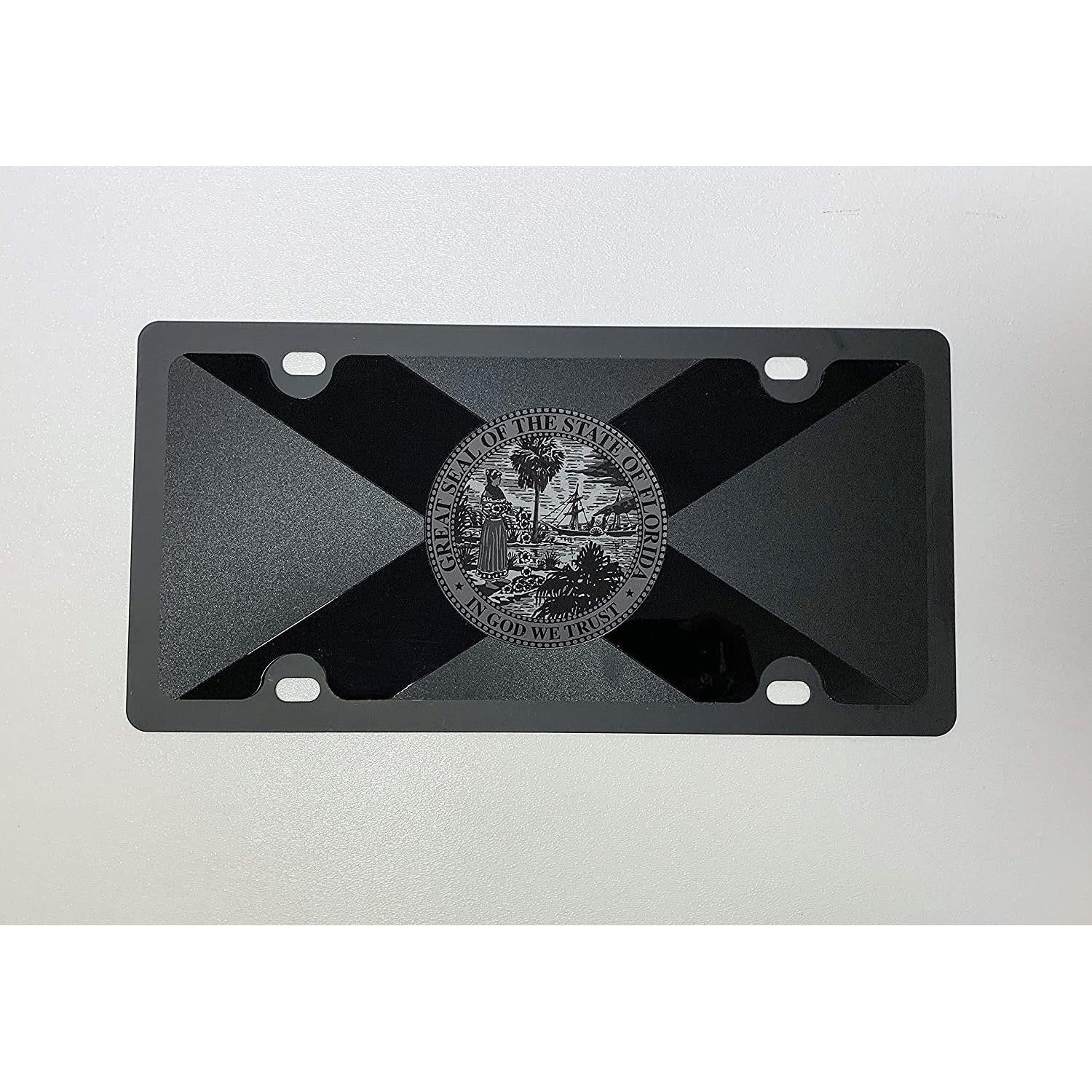 Florida State Flag Carbon Steel License Plate - Black with Matte Black-SR1 Performance