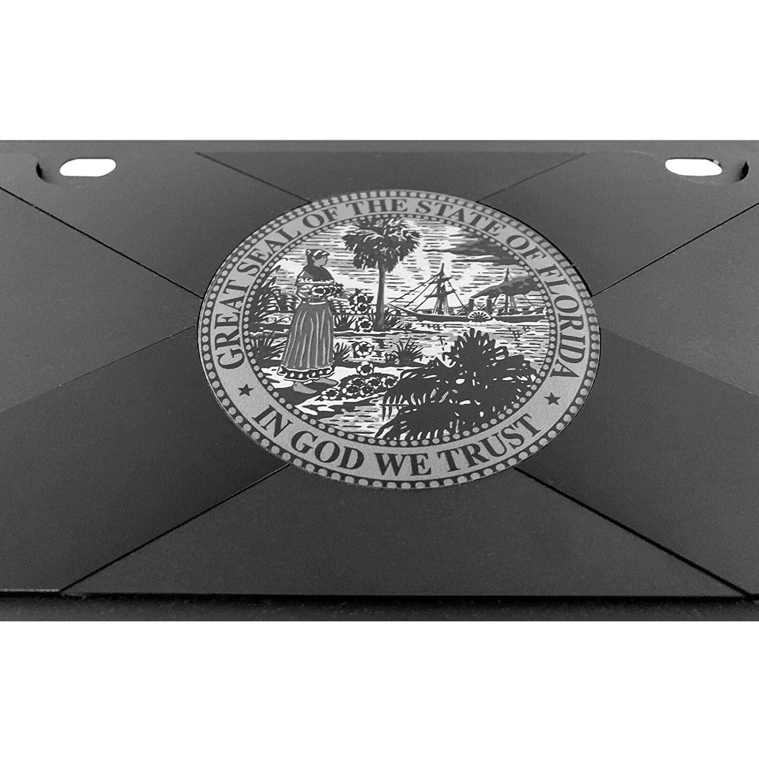 Florida State Flag Carbon Steel License Plate - Black with Matte Black-SR1 Performance