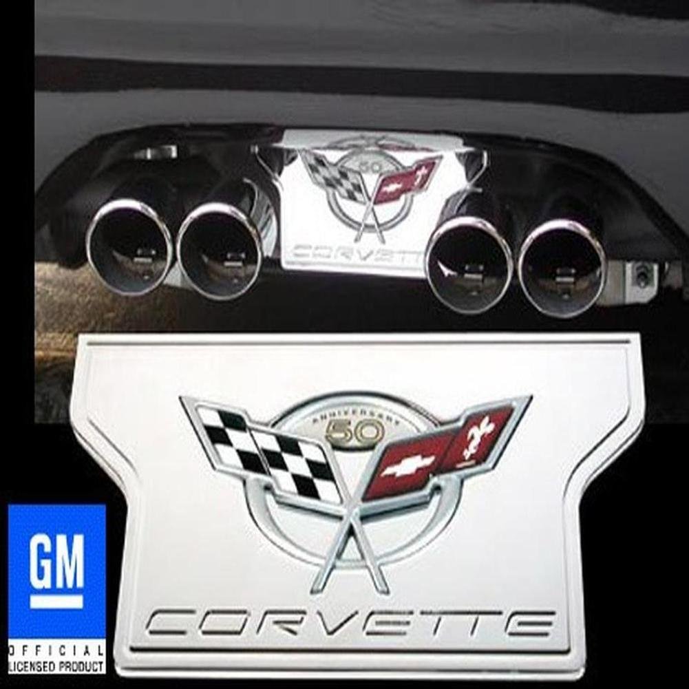 Corvette Exhaust Plate - Billet Chrome with 50th Anniversary Logo : C5 & Z06-SR1 Performance
