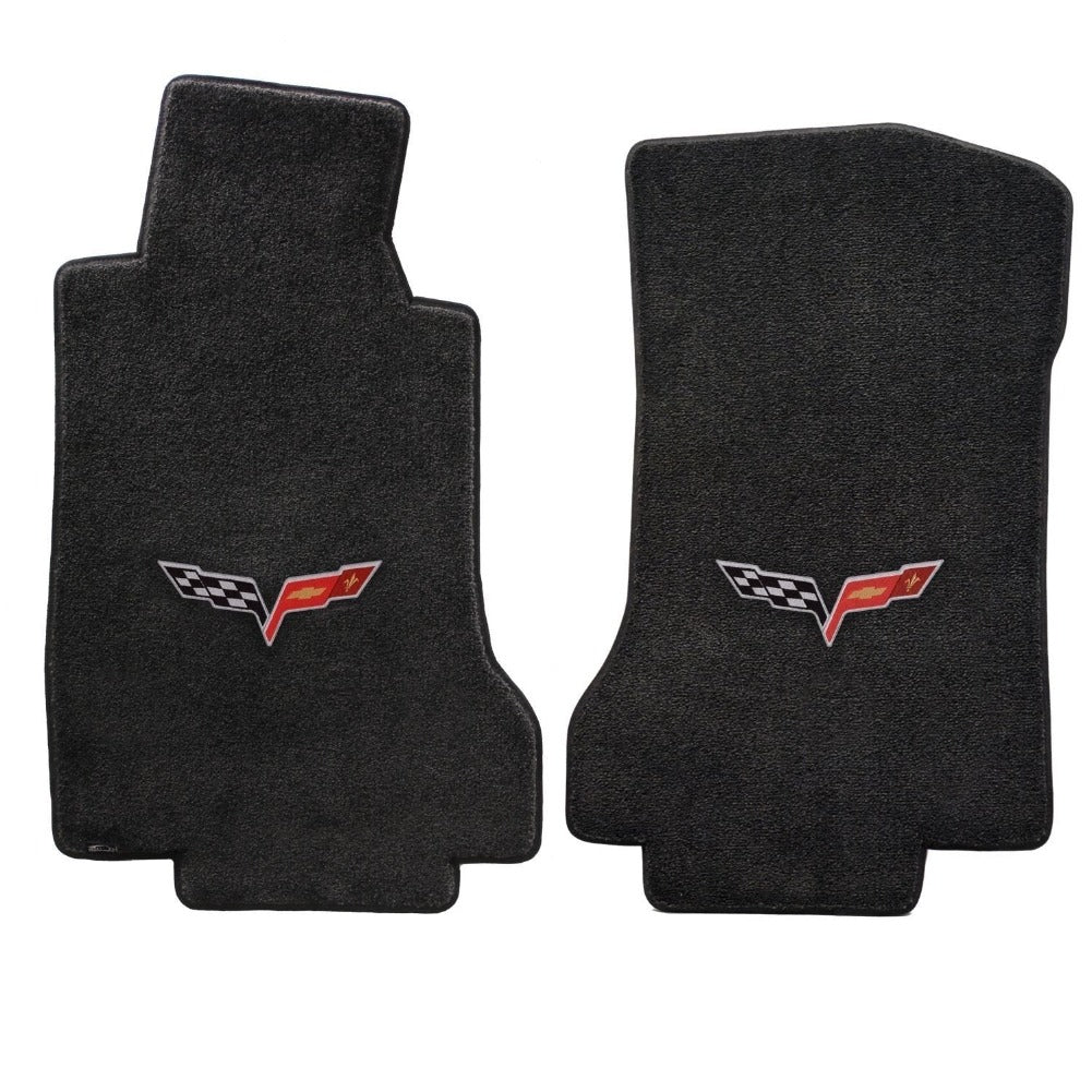 2005-2006 C6 Corvette Ebony Black Floor Mats - Crossed Flags Logo-SR1 Performance