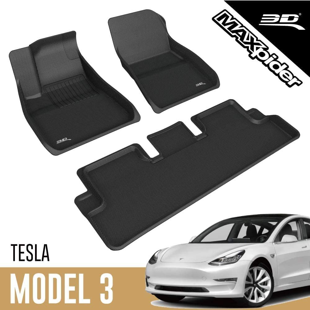 2020-2022 Tesla Model 3 Custom Fit Kagu Floor Mats Set 3D MAXpider - Black-SR1 Performance