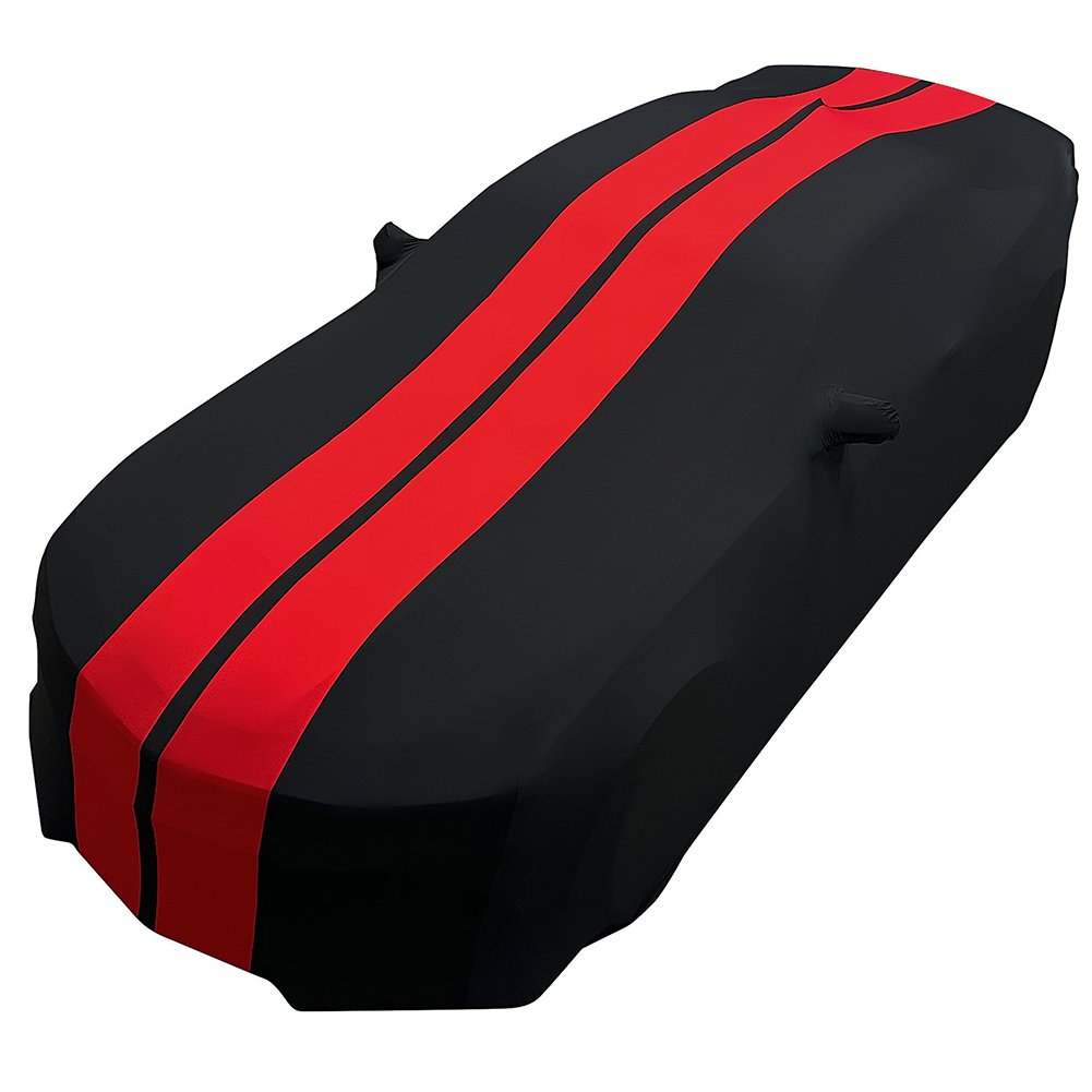 2010-2024 Camaro Ultraguard Stretch Satin Indoor Car Cover : Sport Series - Black with Red Stripes-SR1 Performance