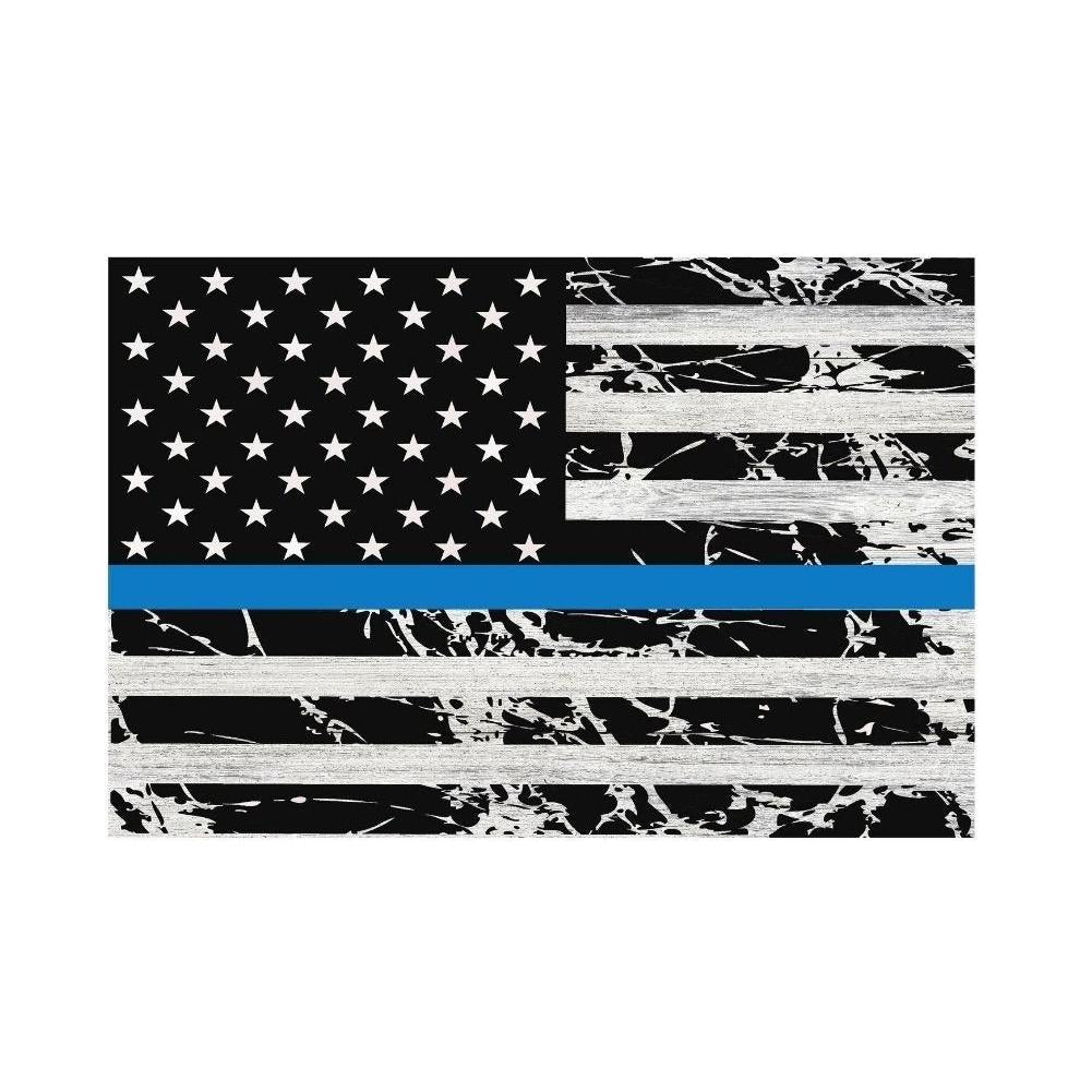 American Flag w/ Blue Line Police Metal Sign 12" x 8"-SR1 Performance
