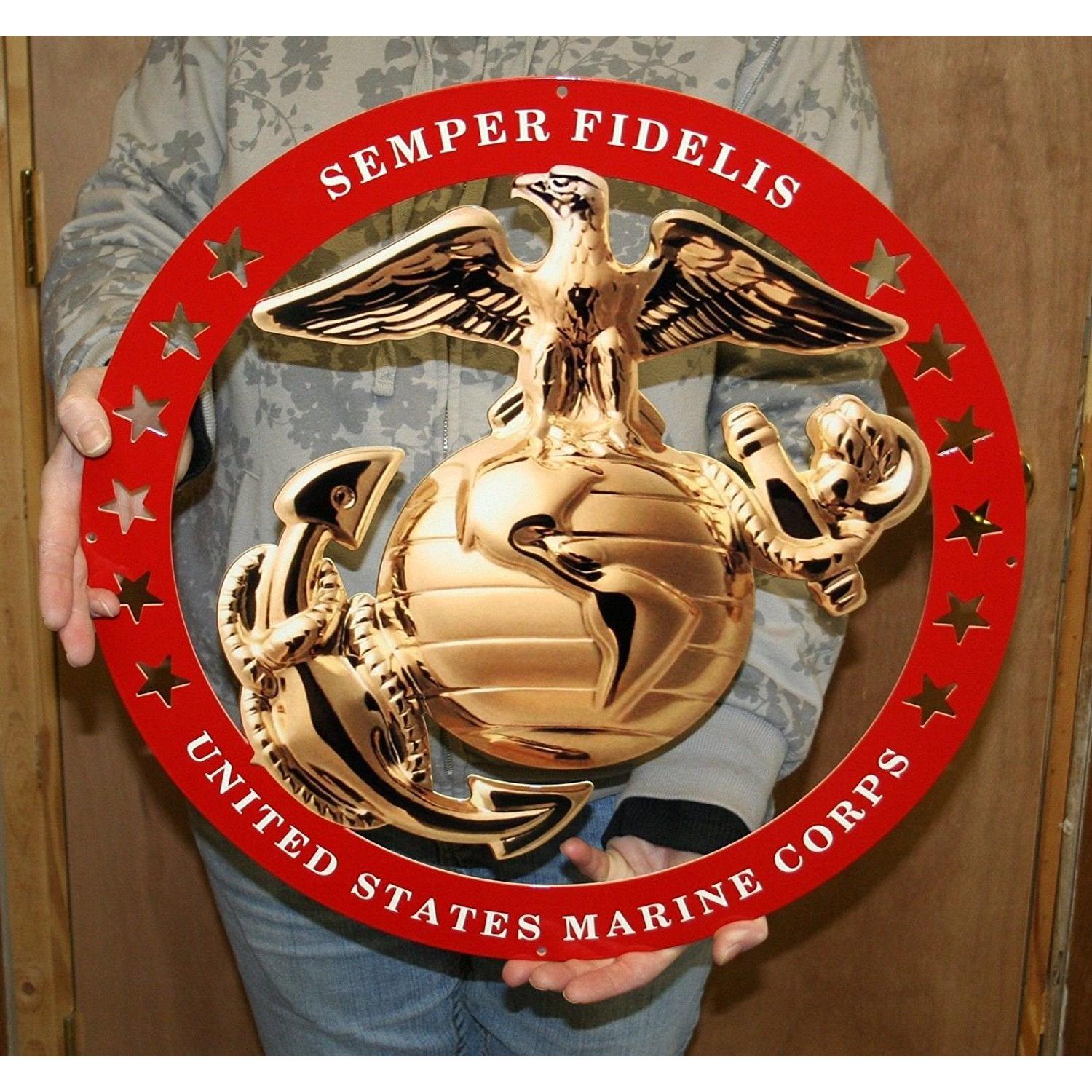 USMC Globe Round Enlisted Metal Sign w/ Red Circle 19" x 19"-SR1 Performance
