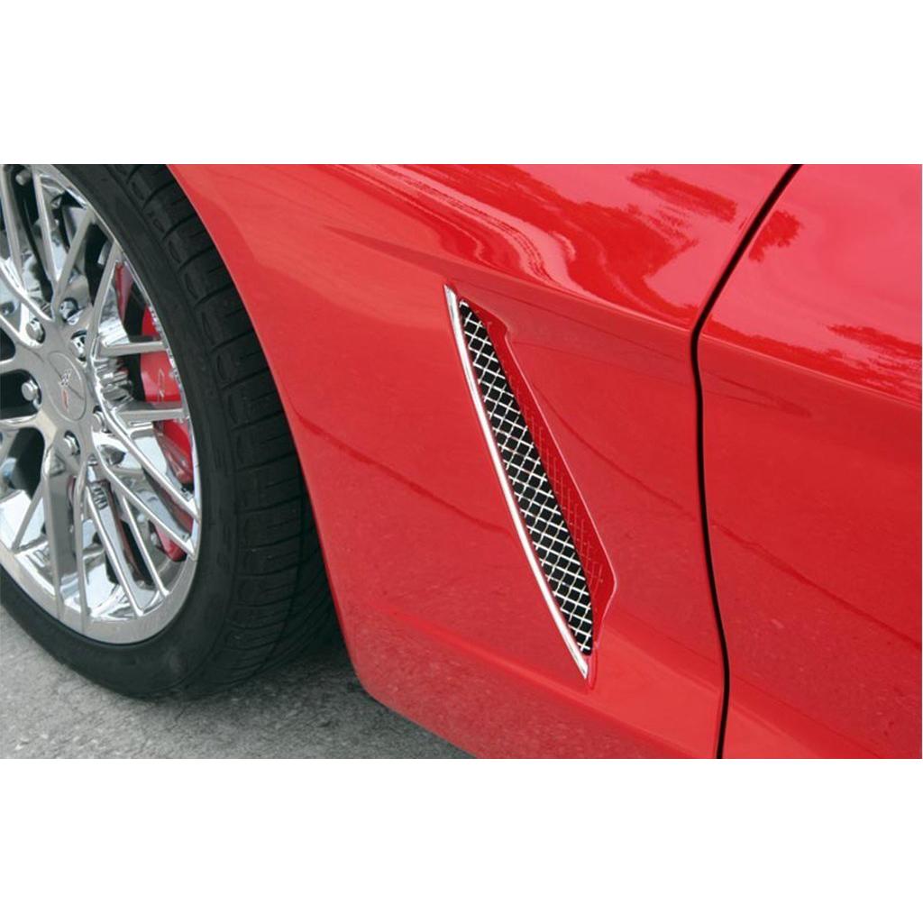 2005-2013 C6 only Corvette Side Vent Grilles Laser Mesh 2Pc Polished-SR1 Performance