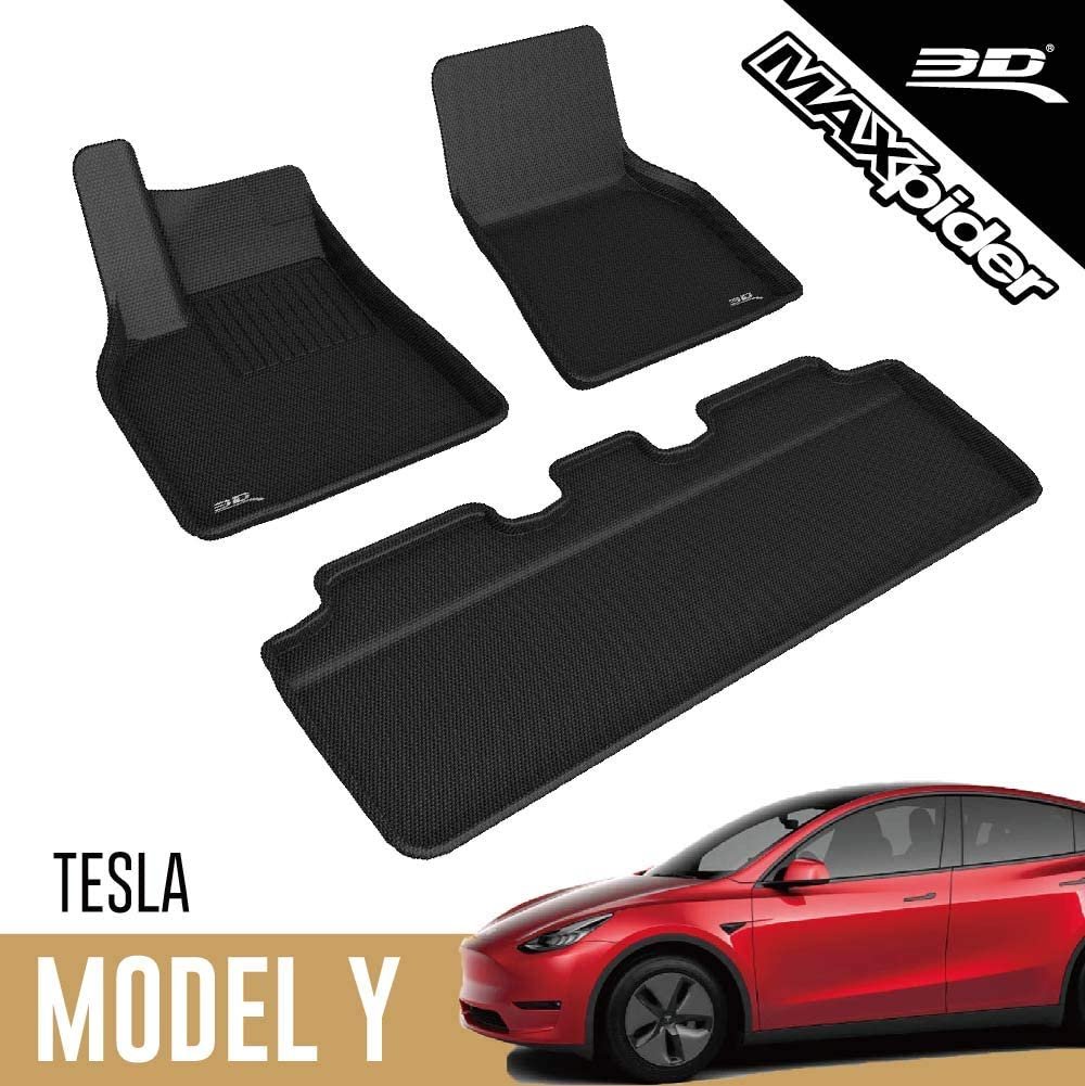 3D MAXpider All-Weather Floor Mats for Tesla Model Y 5-Seat 2020 Custom Fit Car Mats Floor Liners, Kagu Series (Does NOT fit 7-Seat)-SR1 Performance