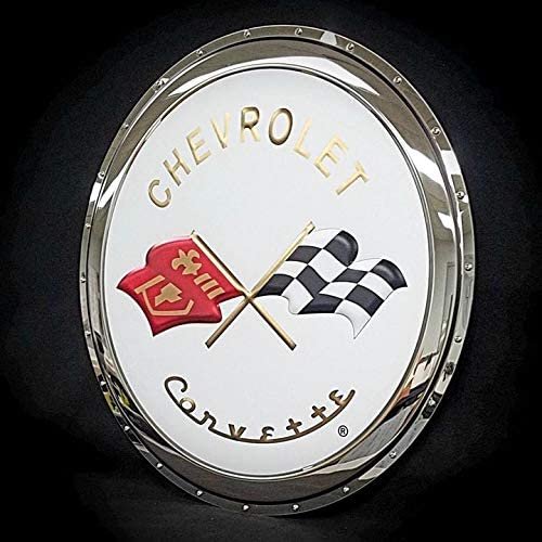 1963-1967 C2 Corvette Crossed Flags Stainless Steel Wall Hanging Sign - 22"-SR1 Performance