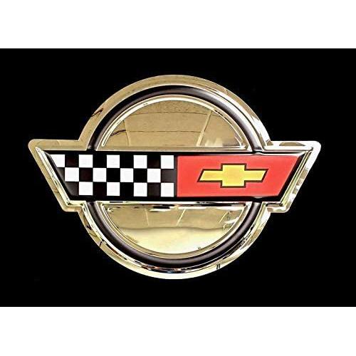 C4 Corvette Crossed Flags Stainless Steel Wall Hanging Sign - Chrome : 23" x 16"-SR1 Performance