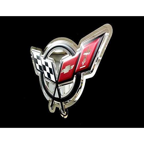 C5 Corvette Crossed Flags Stainless Steel Wall Hanging Sign - Chrome : 23" x 12"-SR1 Performance