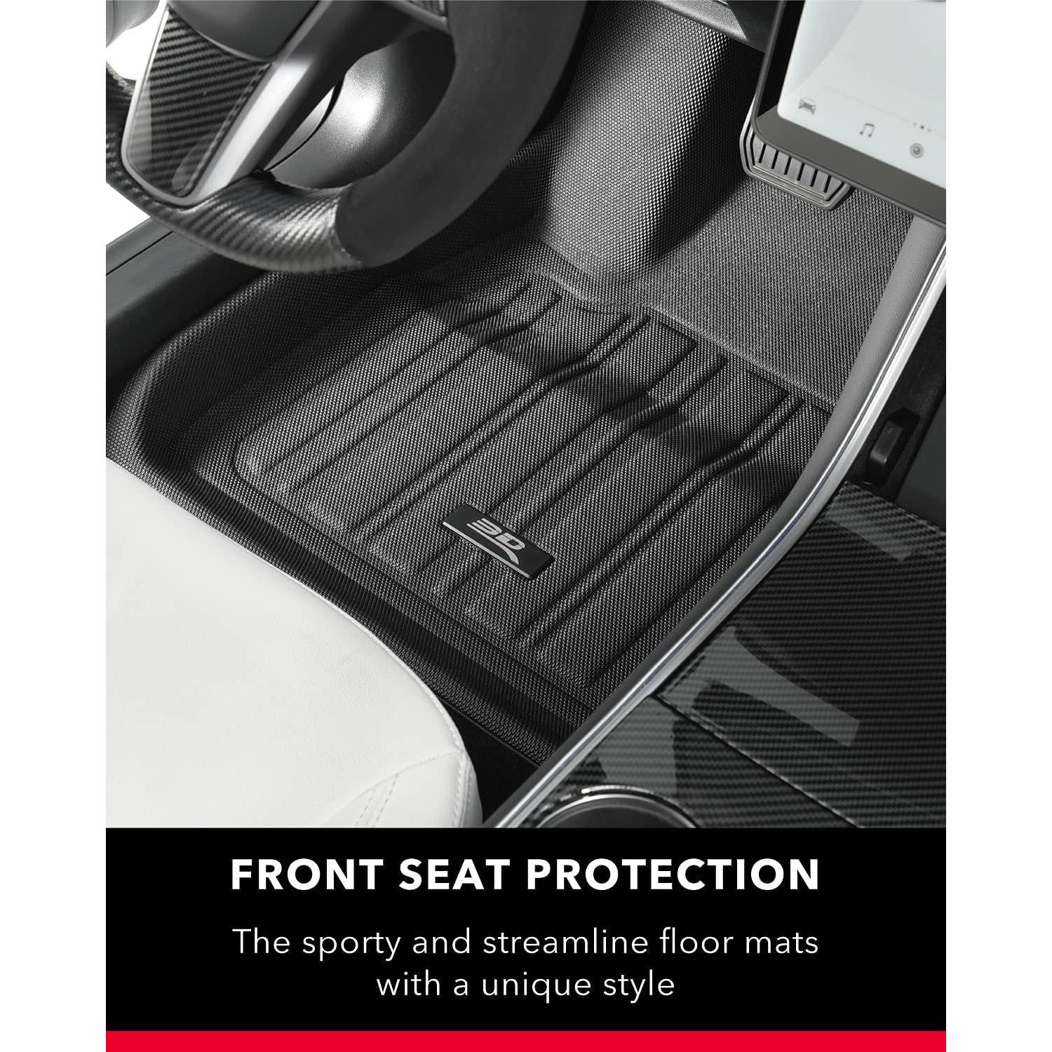 2020-2021 Tesla Model Y 3D MAXpider Custom Fit All-Weather Car Floor Mats Liners ELITECT Series Complete Set -Black-SR1 Performance