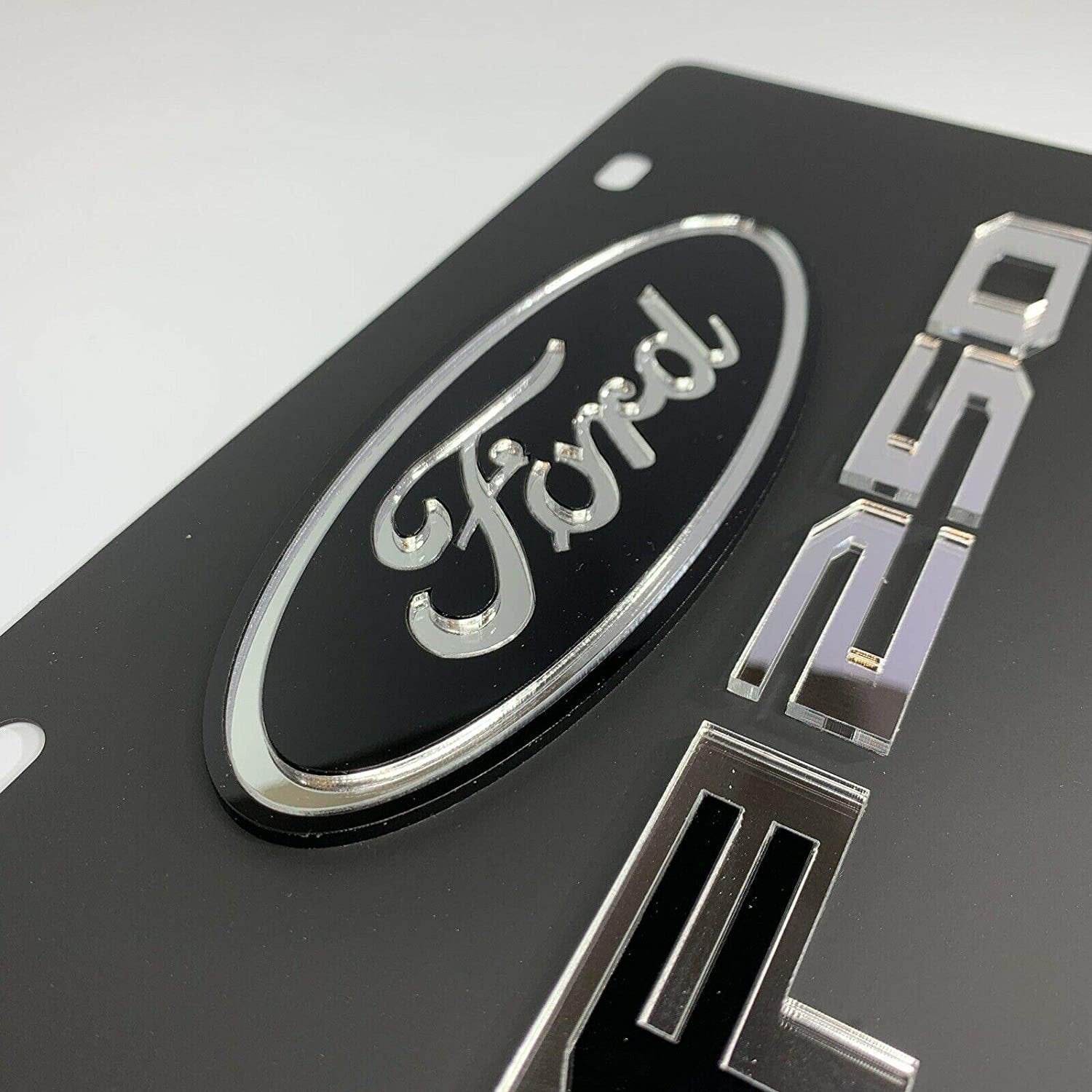 Ford F-250 License Plate - Black Carbon Steel with Mirrored Logo-SR1 Performance