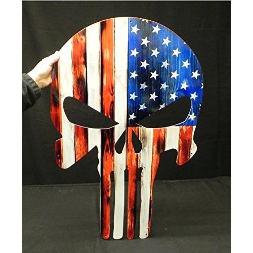 USA Flag Skull Large metal Sign - Looks like Wood (24" x 15")-SR1 Performance