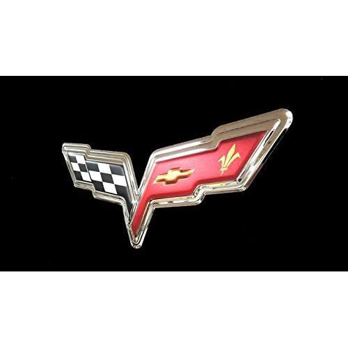 C6 Corvette Crossed Flags Stainless Steel Wall Hanging Sign - Chrome : 22" x 9"-SR1 Performance