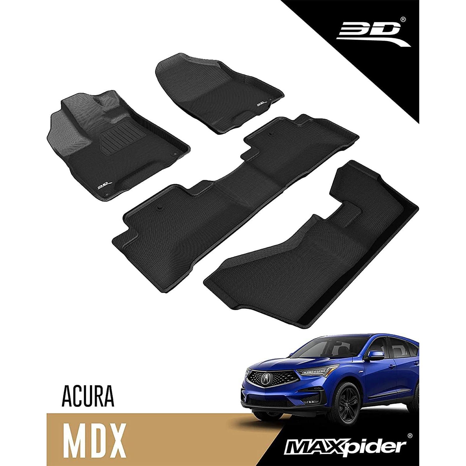 Acura MDX 2014-2020 3D MAXpider All Weather Floor Mats - 3 Rows - Black-SR1 Performance
