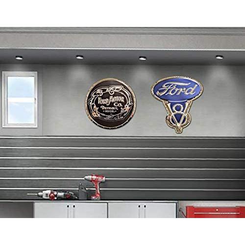 Classic Ford V8 Stainless Steel Wall Hanging Sign - Blue/Chrome : 26" x 23"-SR1 Performance