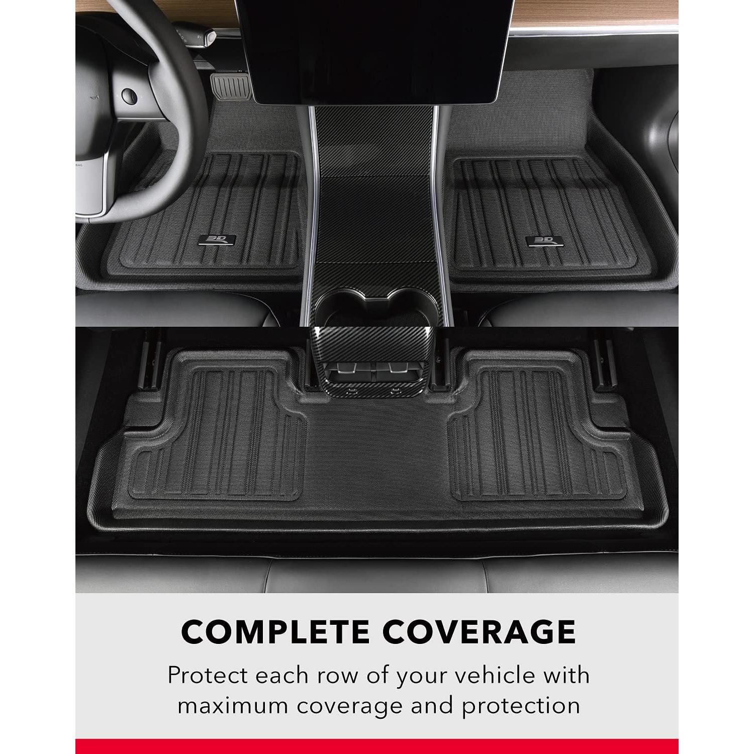 2020-2021 Tesla Model Y 3D MAXpider Custom Fit All-Weather Car Floor Mats Liners ELITECT Series Complete Set -Black-SR1 Performance