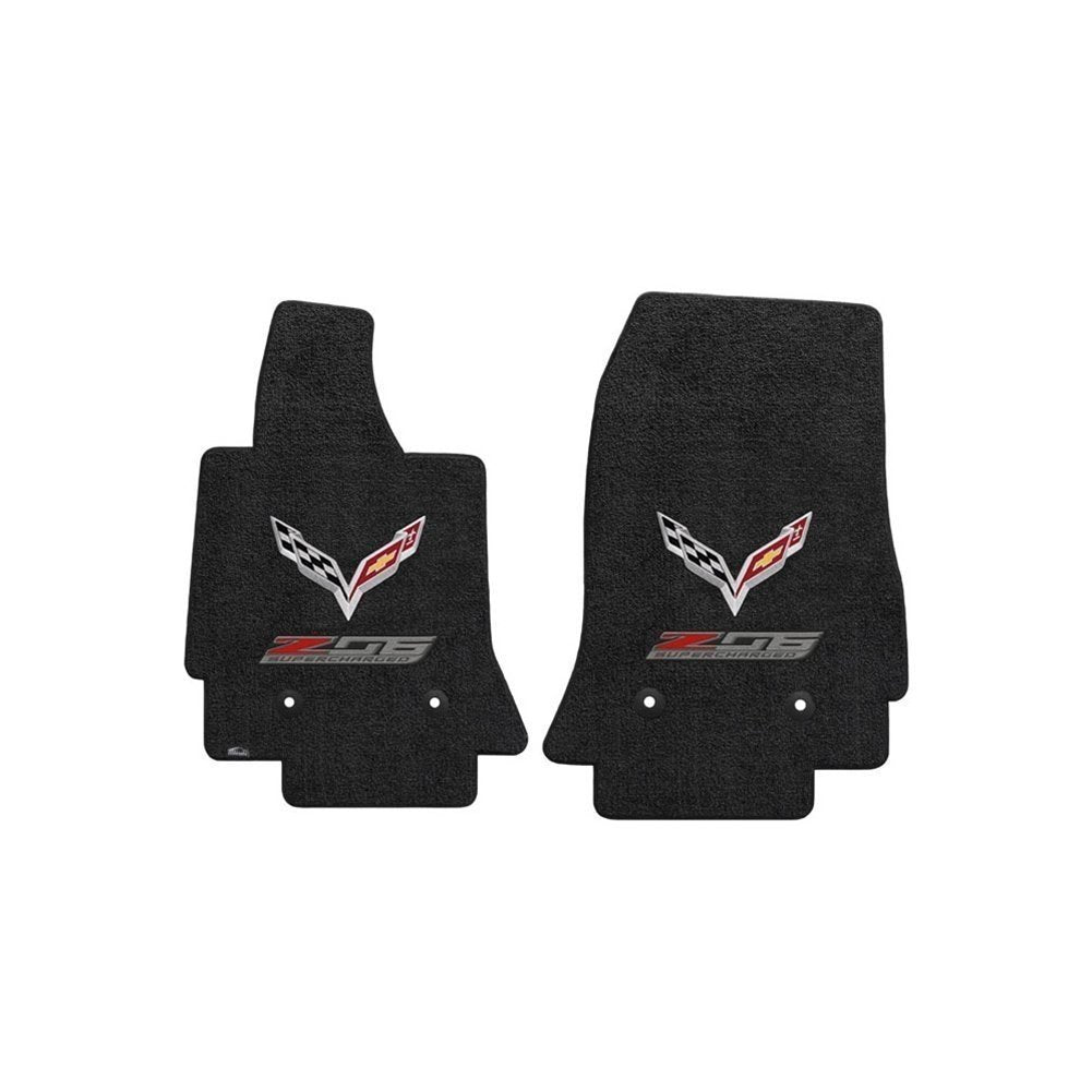 C7 Corvette Z06 Floor Mats- Flags w/ Z06 Supercharged Logo: Black-SR1 Performance