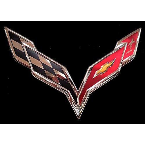 C7 Corvette Crossed Flags Stainless Steel Wall Hanging Sign - Chrome : 22" x 15"-SR1 Performance