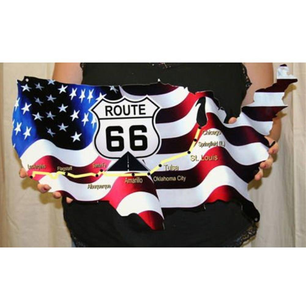 Route 66 Map Metal Sign - Large American Flag Metal Sign - 24" x 14"-SR1 Performance