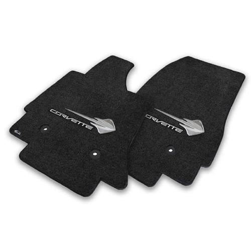 Lloyd Mats Ultimat C7 Corvette STINGRAY Logo & CORVETTE Script Silver On Black Floor Mats (2014-2015-2016)-SR1 Performance