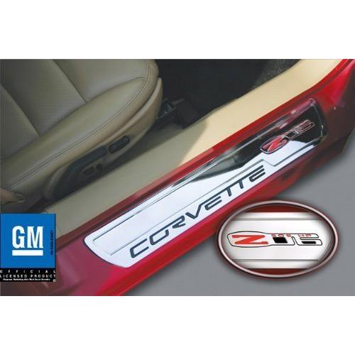 Corvette Door Sill Plates - Billet Chrome with Z06 505HP Logo : Z06-SR1 Performance