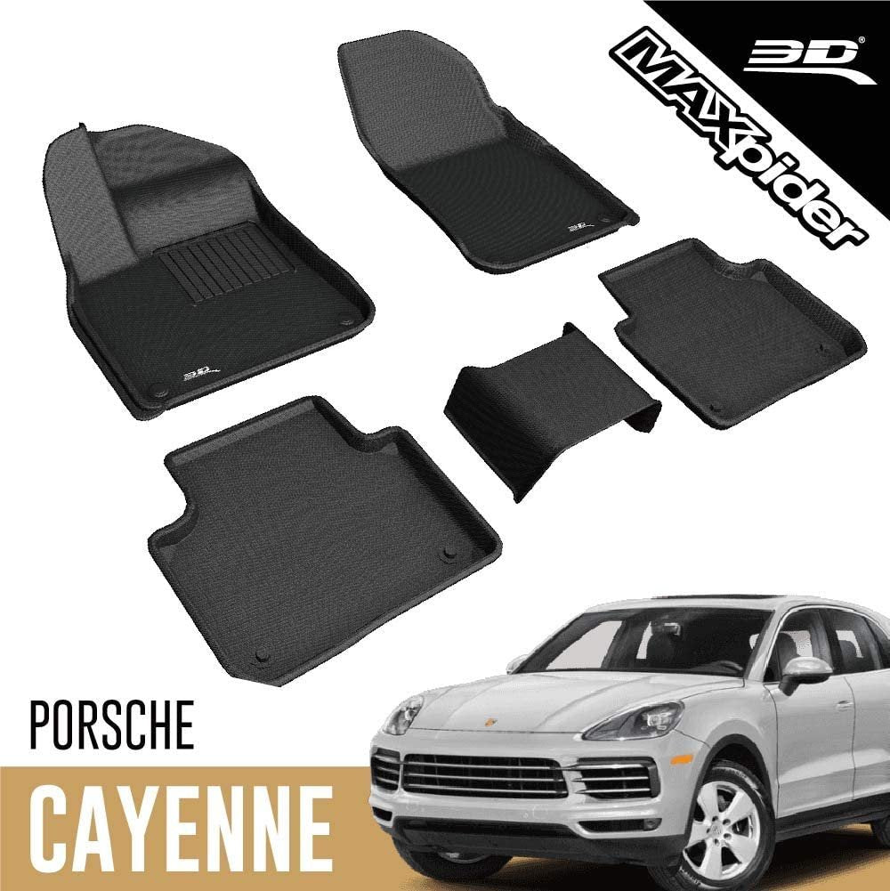3D MAXpider All-Weather Floor Mats for Porsche Cayenne 2020-2022 Custom Fit Car Floor Liners, Kagu Series (1st & 2nd Row, Black)-SR1 Performance