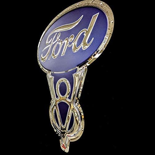 Classic Ford V8 Stainless Steel Wall Hanging Sign - Blue/Chrome : 26" x 23"-SR1 Performance
