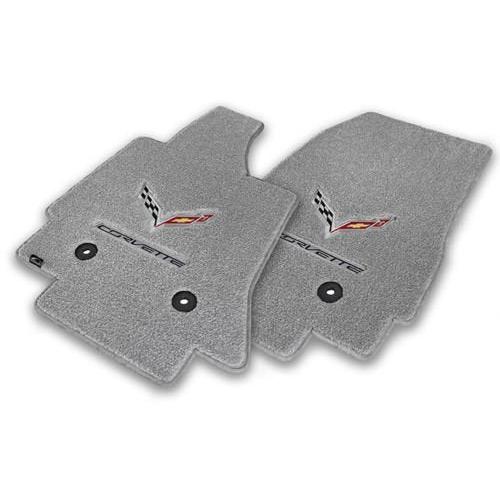 Lloyd Mats Ultimat C7 Corvette Crossed Flags & CORVETTE Script Black On Silver Floor Mats (2014-2015-2016)-SR1 Performance