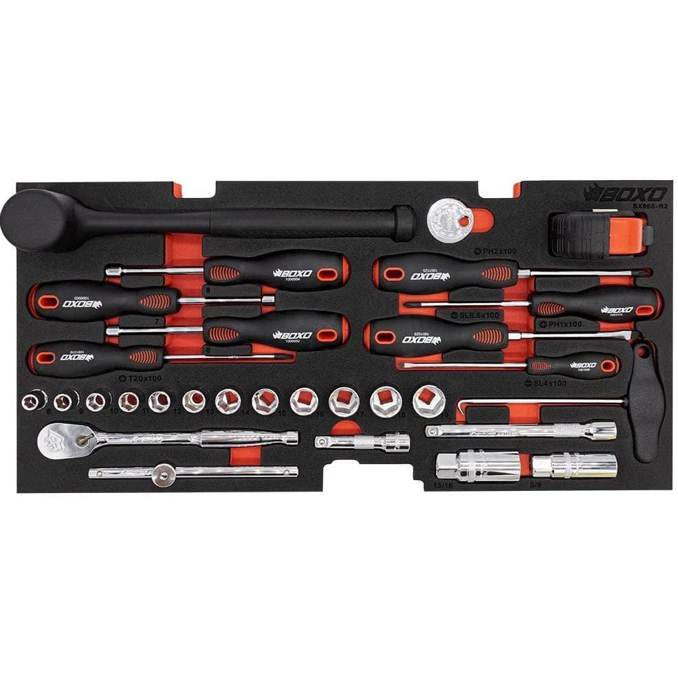 BOXO USA 69-Piece Metric Go Kart Tool Kit With Black 3-Drawer Hand Carry Tool Box-SR1 Performance