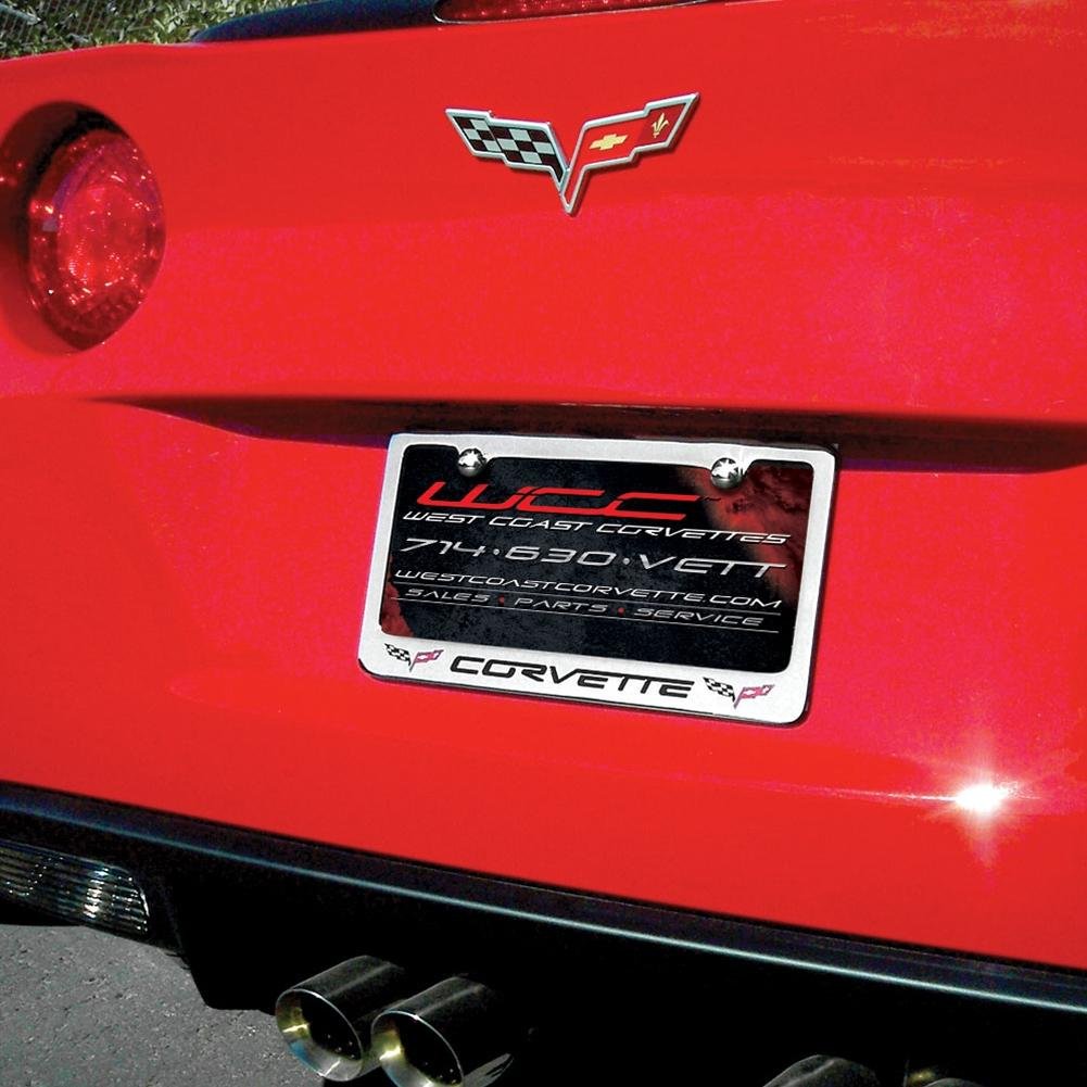 C6 Corvette License Plate Frame - Chrome with Double Logo & Script-SR1 Performance