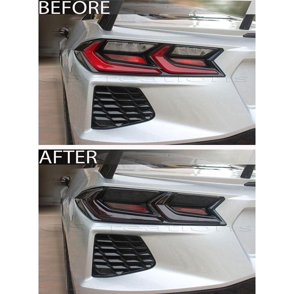 Corvette Rear Tail Light Molded Rear Blackout Smoked Covers : C8 Stingray, Z51-SR1 Performance