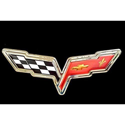 C6 Corvette Crossed Flags Stainless Steel Wall Hanging Sign - Chrome : 22" x 9"-SR1 Performance
