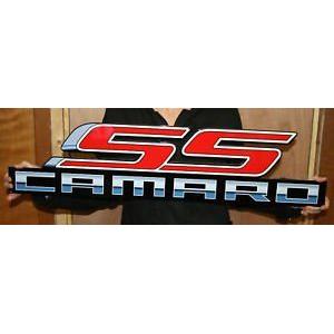 Camaro SS Metal Wall Hanging Sign SS w/Camaro Script Large - 34"x 8" (Red SS)-SR1 Performance