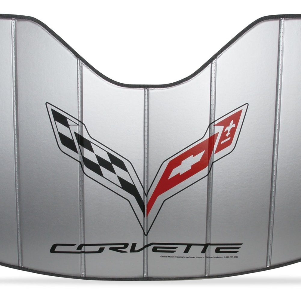 West Coast Corvette 27170300 Corvette Logo Accordion Style Sunshade - Insulated Silver : C7 Stingray, Z51, Z06, Grand Sport-SR1 Performance