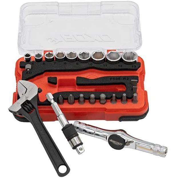 BOXO USA 23 Piece Multi Driver T-Handle Socket Bit Set : Handy Compact Tool Box Kit-SR1 Performance