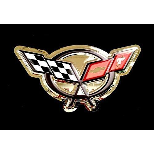 C5 Corvette Crossed Flags Stainless Steel Wall Hanging Sign - Chrome : 23" x 12"-SR1 Performance